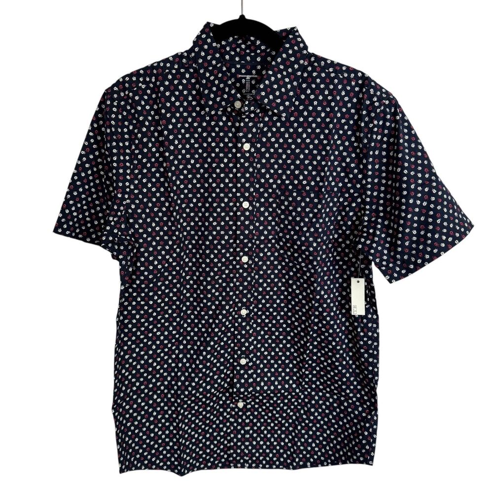 Amazon Essentials Men's Button Up Shirt Size Medium Blue Floral Print NEW